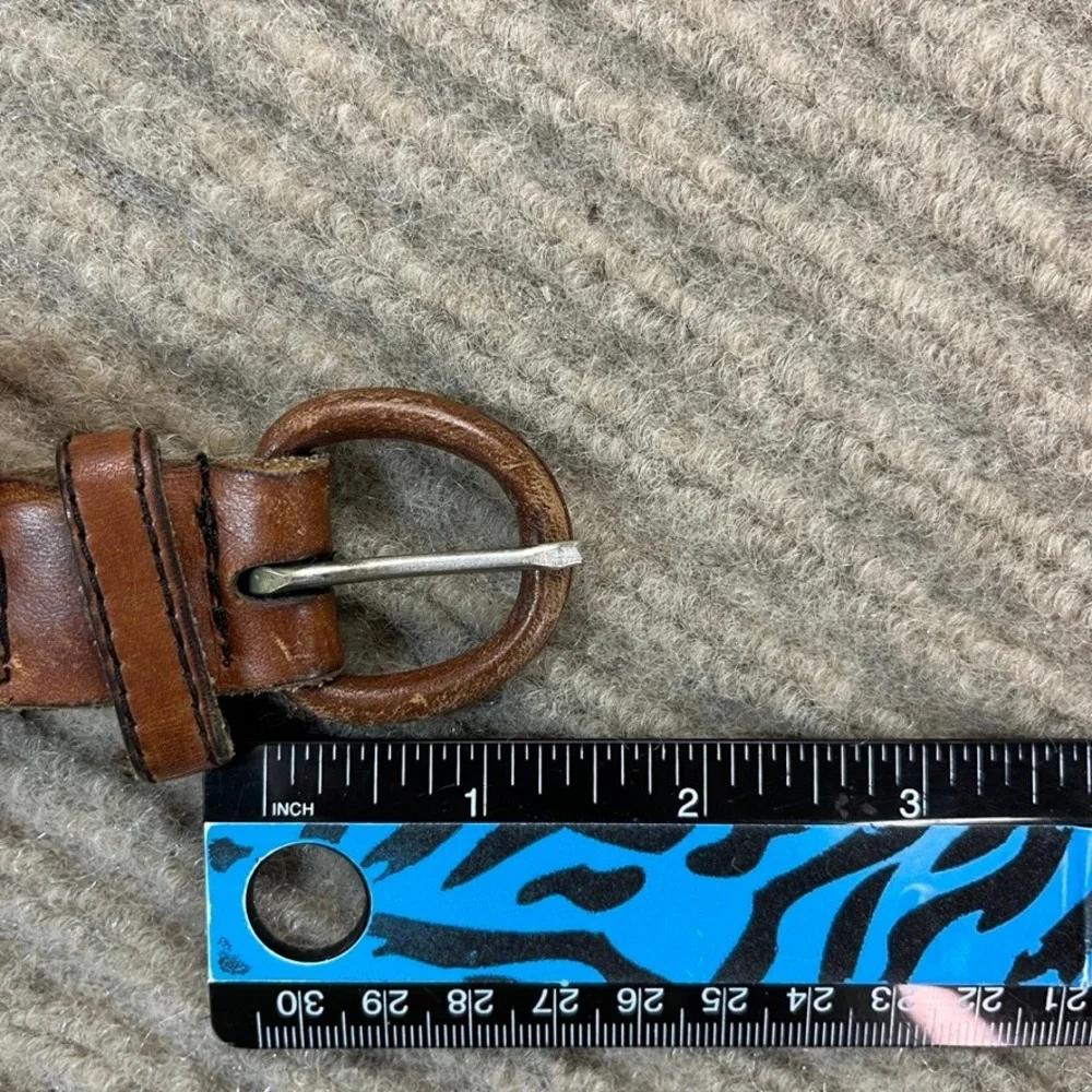 Vintage Brown Braided Leather Belt Woven Round Buckle Made in Mexico 36 2337